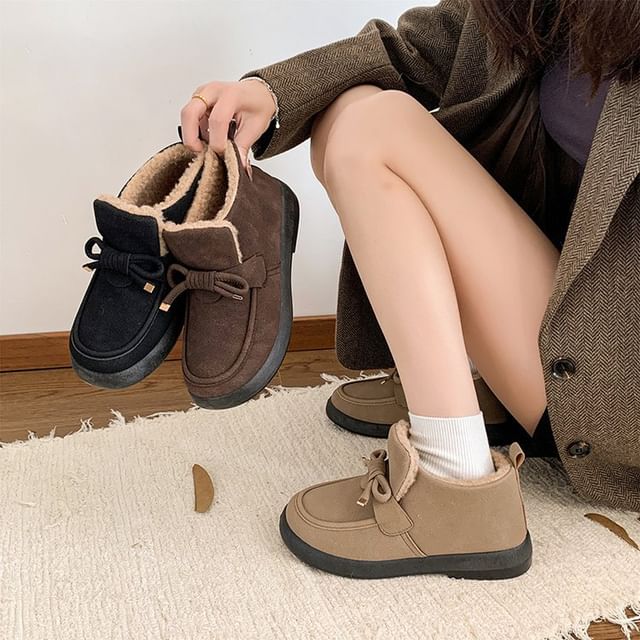 Fleece Lined Bowknot Ankle Boots SpreePicky