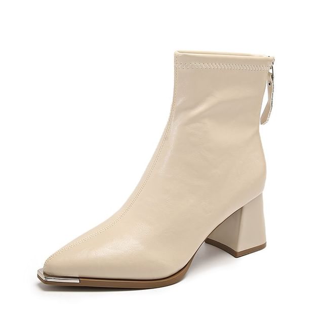 Chunky Heel Plain Pointy Short Boots SpreePicky