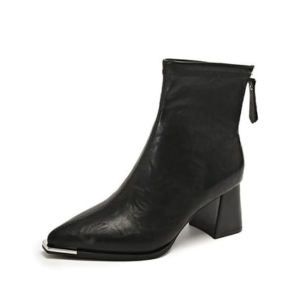 Chunky Heel Plain Pointy Short Boots SpreePicky