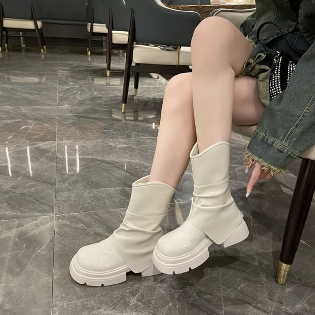 Platform Plain Ruched Short Boots SpreePicky