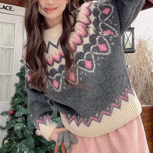 Round Neck Jacquard Sweater mySite