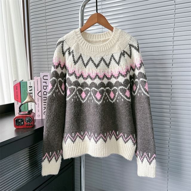 Round Neck Jacquard Sweater mySite