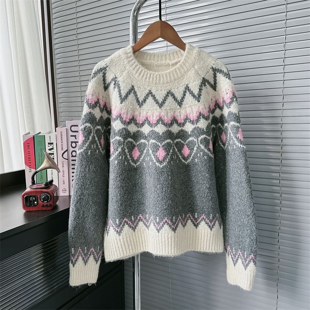 Round Neck Jacquard Sweater mySite