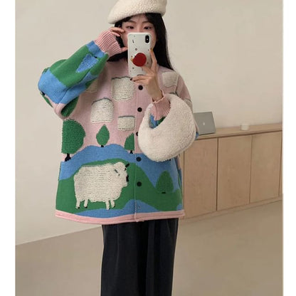 Round Neck Sheep Jacquard Cardigan mySite