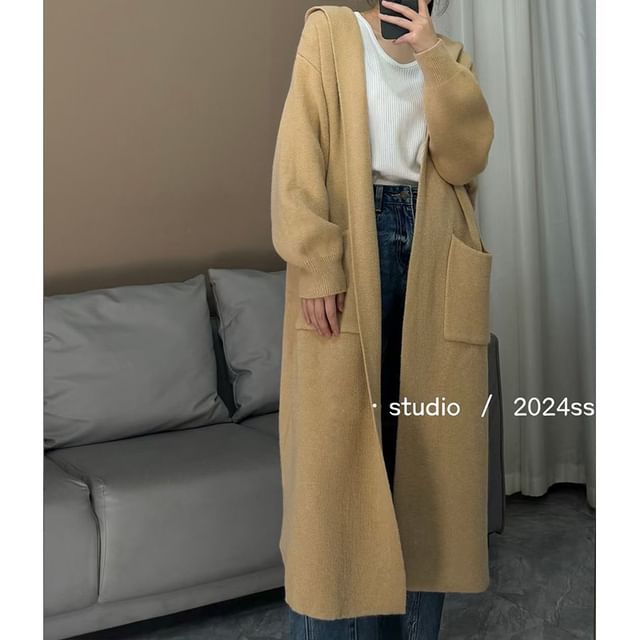 Hooded Midi Open Front Cardigan mySite