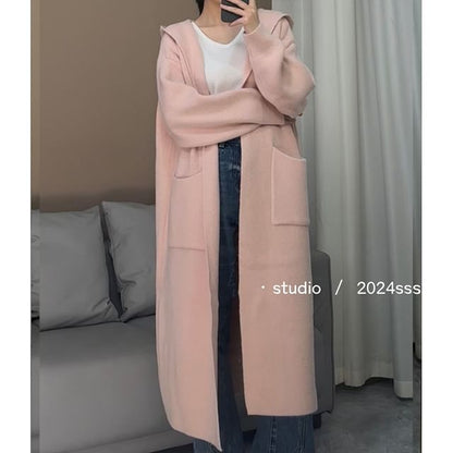 Hooded Midi Open Front Cardigan mySite