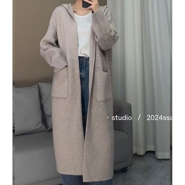 Hooded Midi Open Front Cardigan mySite