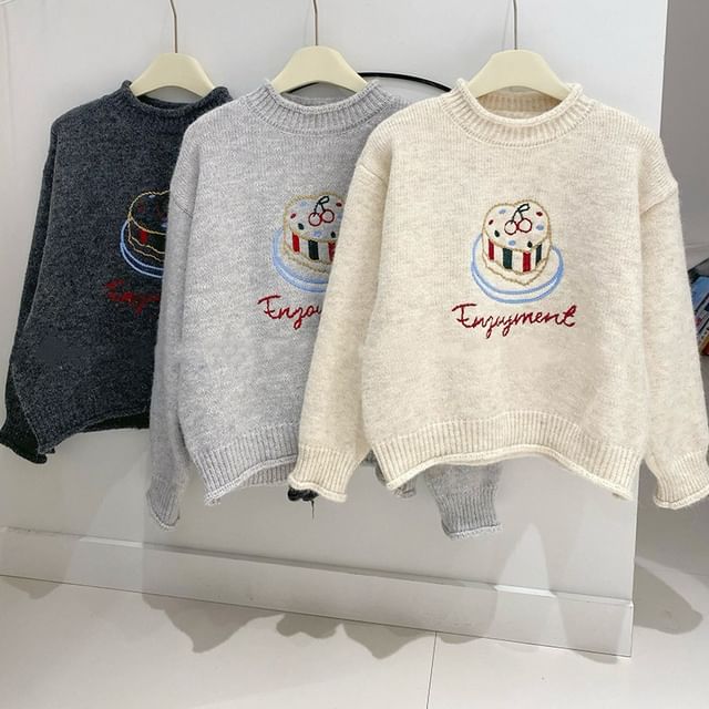 Crew Neck Lettering Embroidered Sweater SpreePicky