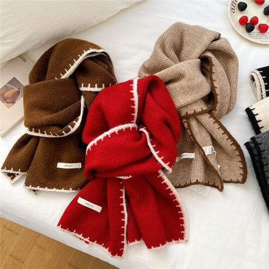 Contrast Trim Label Applique Scarf SpreePicky