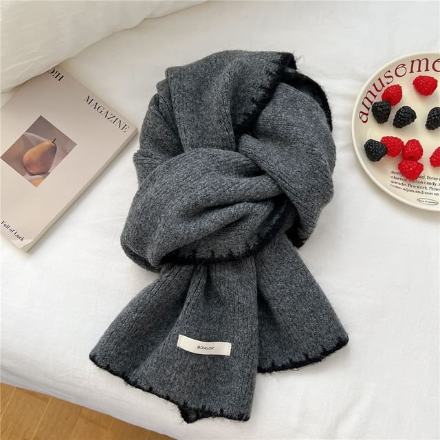 Contrast Trim Label Applique Scarf SpreePicky