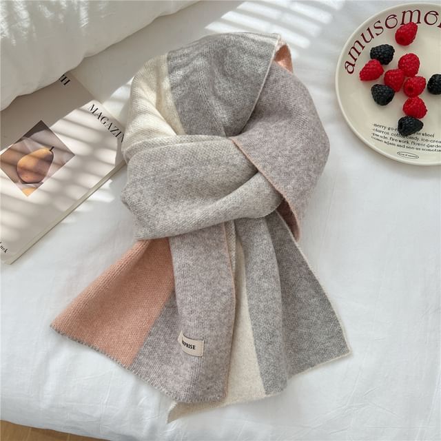 Two-Tone Label Applique Scarf SpreePicky