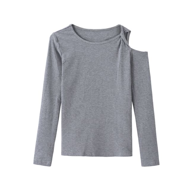 Long-Sleeve Cold Shoulder Plain Top SpreePicky