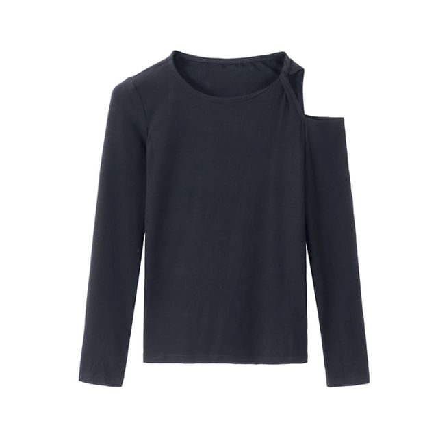 Long-Sleeve Cold Shoulder Plain Top SpreePicky