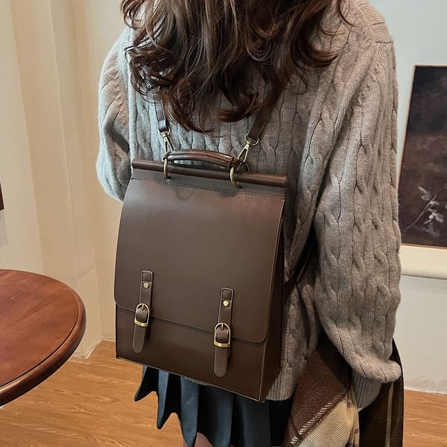 Flap Buckle Faux Leather Backpack SpreePicky