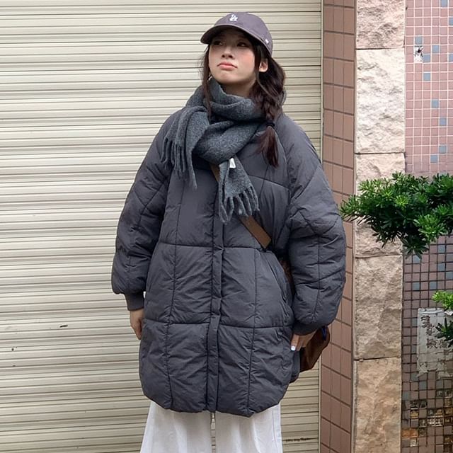 Plain Zip-Up Puffer Coat SpreePicky