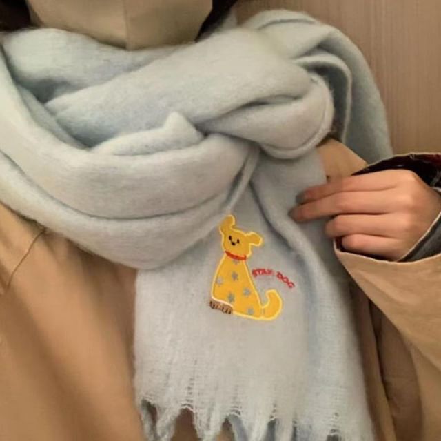 / Dog Applique Scarf Plaid FashionChic