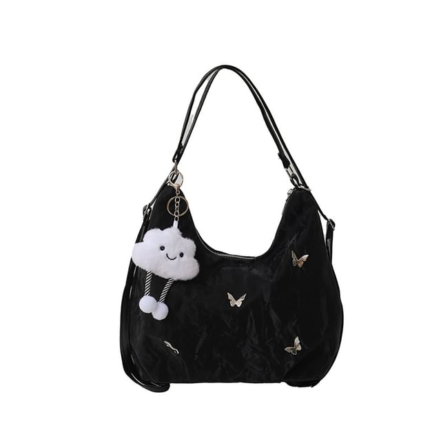 Butterfly Accent Faux Leather Tote Bag / Bag Charm / Set SpreePicky