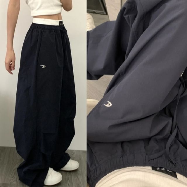 High Waist Color-Block Loose-Fit Wide-Leg Pants SpreePicky