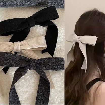 Plain Bow Knitted Hair Clip SpreePicky