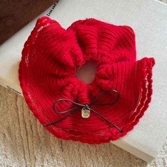 Bow Accent Plain Knit Scrunchie SpreePicky