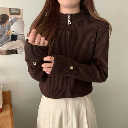 Half-Zip Plain Ribbed Sweater SpreePicky