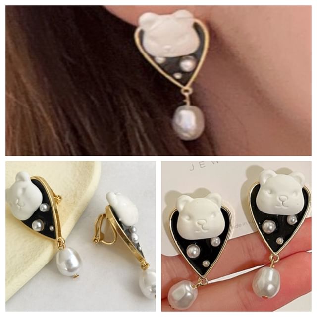 Bear Pearl Earring Drop Faux Alloy FashionChic