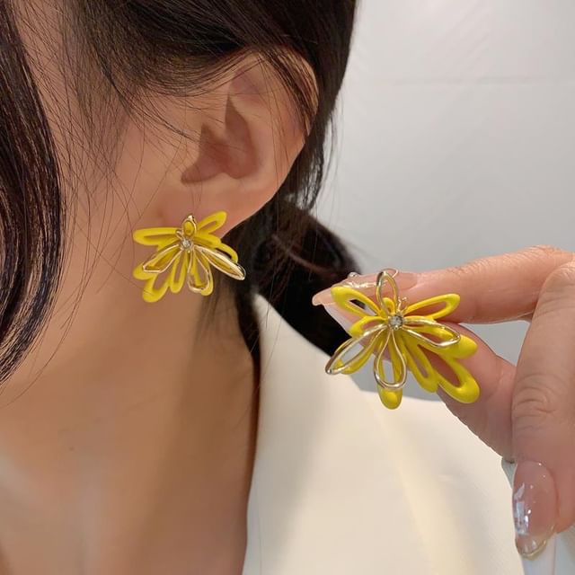Earring Stud Glaze Alloy Floral FashionChic