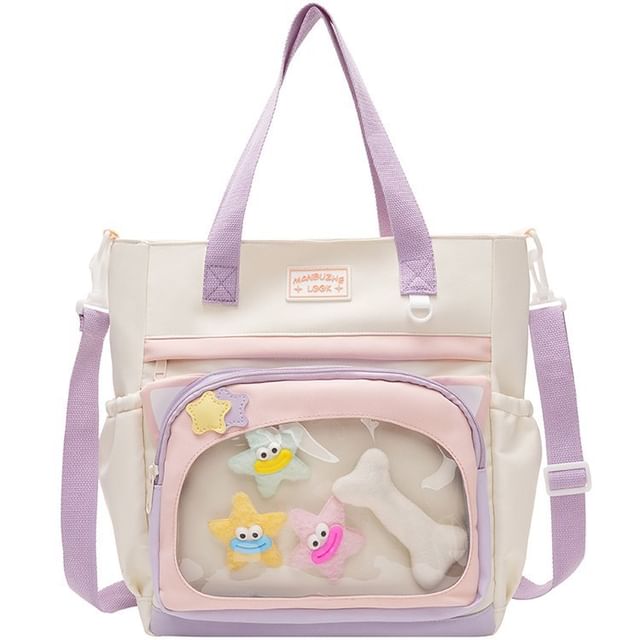 Transparent Panel Nylon Crossbody Tote Bag SpreePicky