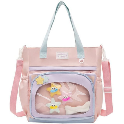 Transparent Panel Nylon Crossbody Tote Bag SpreePicky