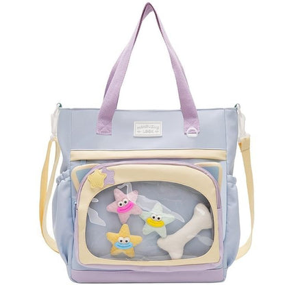 Transparent Panel Nylon Crossbody Tote Bag SpreePicky