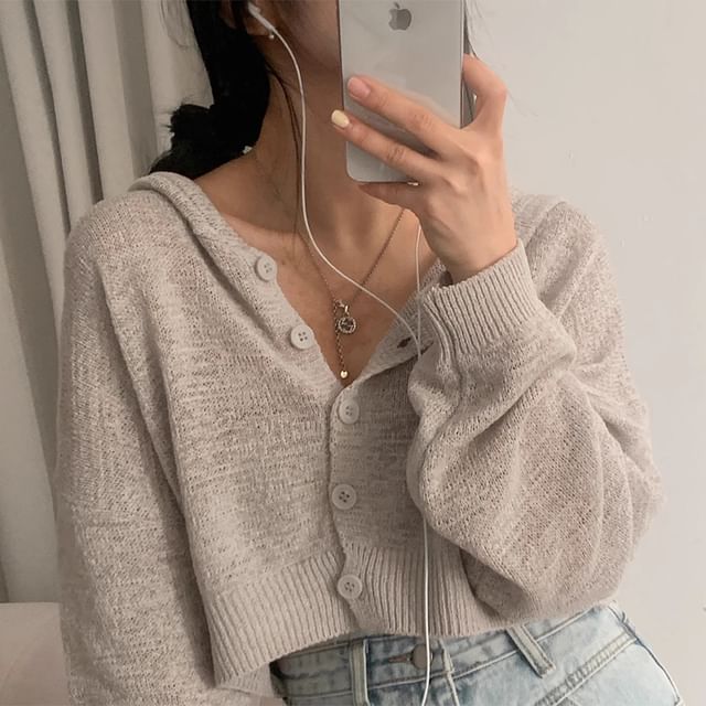 Hooded Plain Crop Cardigan SpreePicky