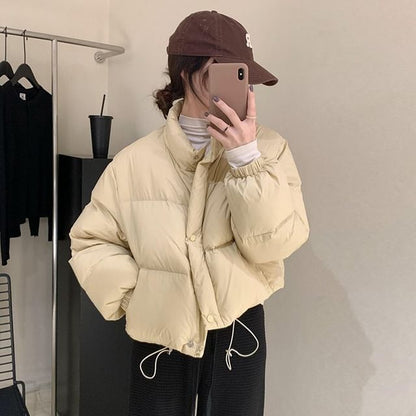 High Neck Plain Zip-Up Puffer Jacket SpreePicky