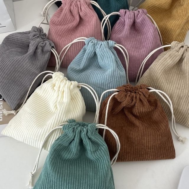 Plain Drawstring Corduroy Pouch / Set SpreePicky