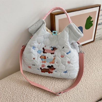 Cartoon Embroidered Heart Quilted Tote Bag SpreePicky