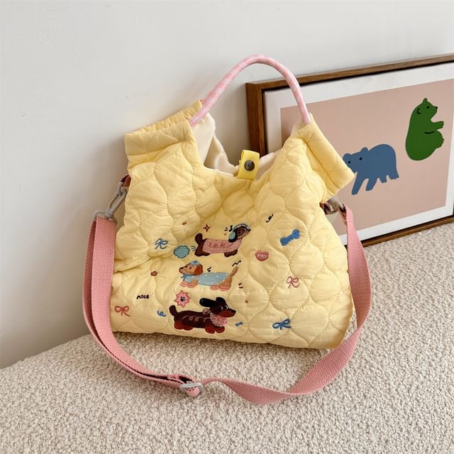 Cartoon Embroidered Heart Quilted Tote Bag SpreePicky