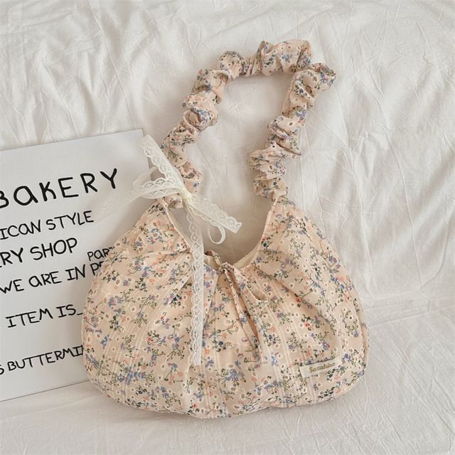 Floral Applique Ruched Strap Shoulder Bag SpreePicky