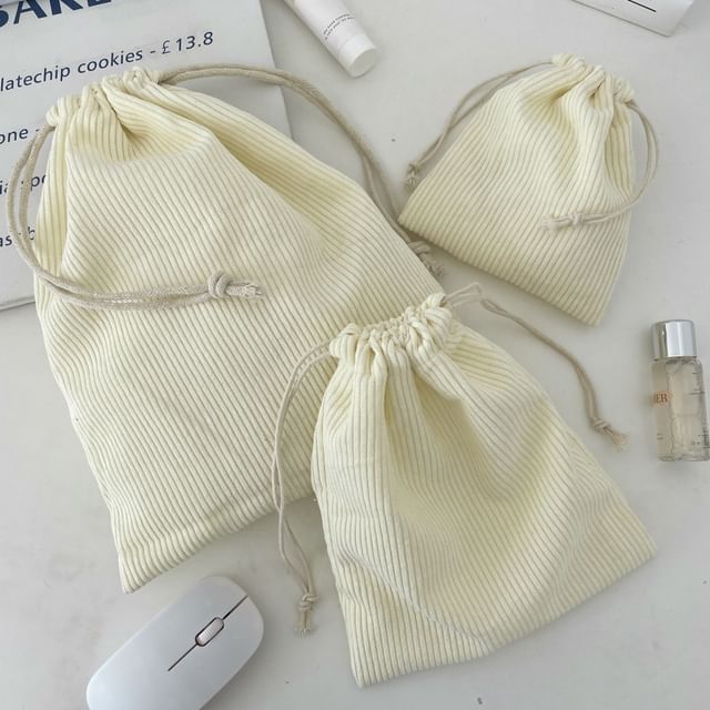 Plain Drawstring Corduroy Pouch / Set SpreePicky