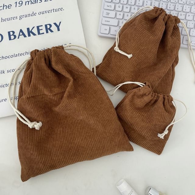 Plain Drawstring Corduroy Pouch / Set SpreePicky