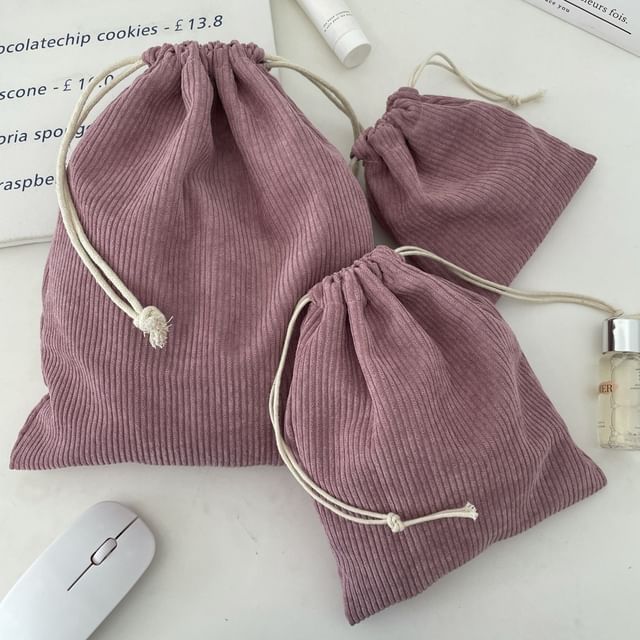 Plain Drawstring Corduroy Pouch / Set SpreePicky