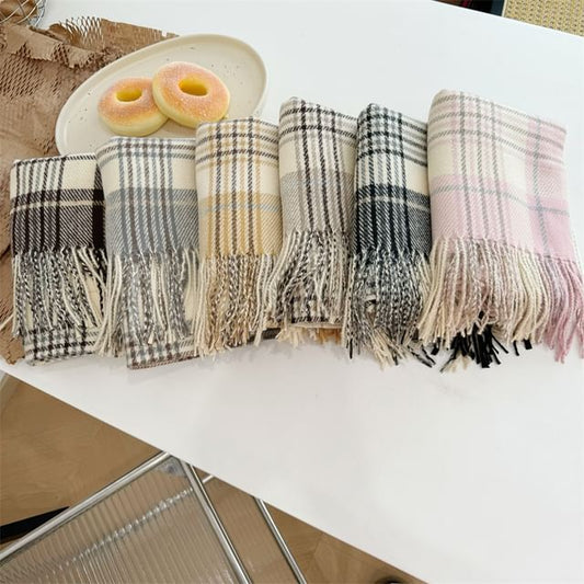 Plaid Fringed Scarf SpreePicky