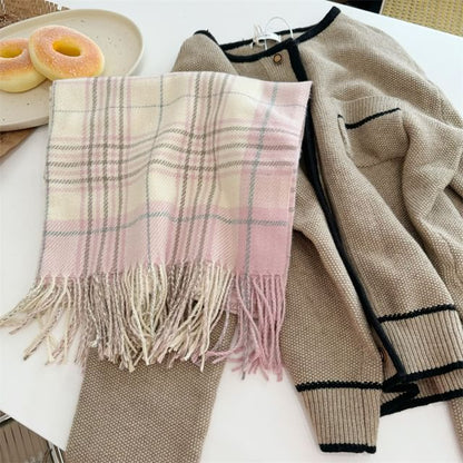 Plaid Fringed Scarf SpreePicky