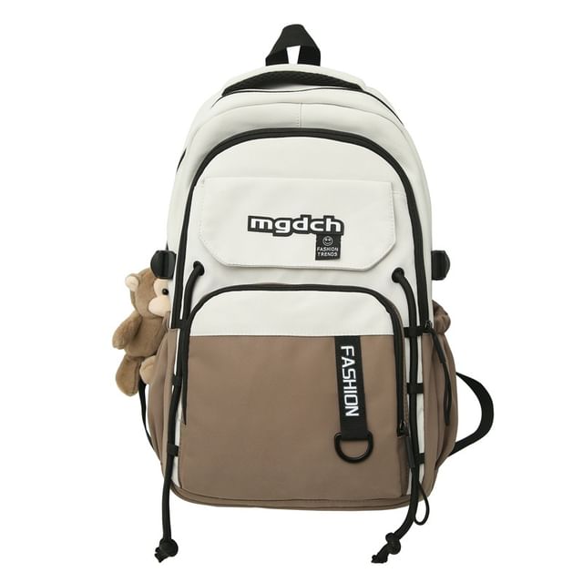 / Lettering Backpack Set Nylon Laptop Two Print Charm Bag Tone Tote FashionChic