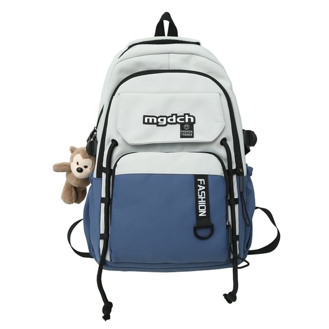 / Lettering Backpack Set Nylon Laptop Two Print Charm Bag Tone Tote FashionChic