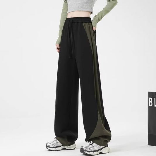 High Rise Color-Block Straight-Fit Wide-Leg Sweatpants SpreePicky