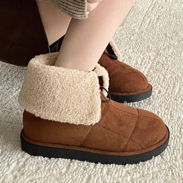 Lace-Up Fleece-Lined Short Snow Boots SpreePicky