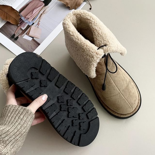 Lace-Up Fleece-Lined Short Snow Boots SpreePicky