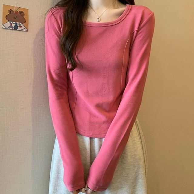 Long-Sleeve Square Neck Plain T-Shirt SpreePicky