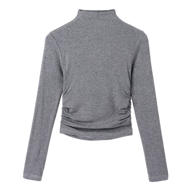 Long-Sleeve Mock Neck Plain Crop Tee SpreePicky