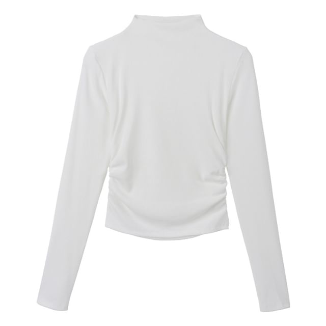 Long-Sleeve Mock Neck Plain Crop Tee SpreePicky