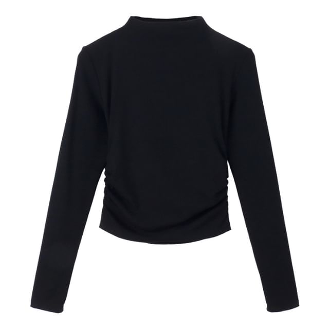 Long-Sleeve Mock Neck Plain Crop Tee SpreePicky